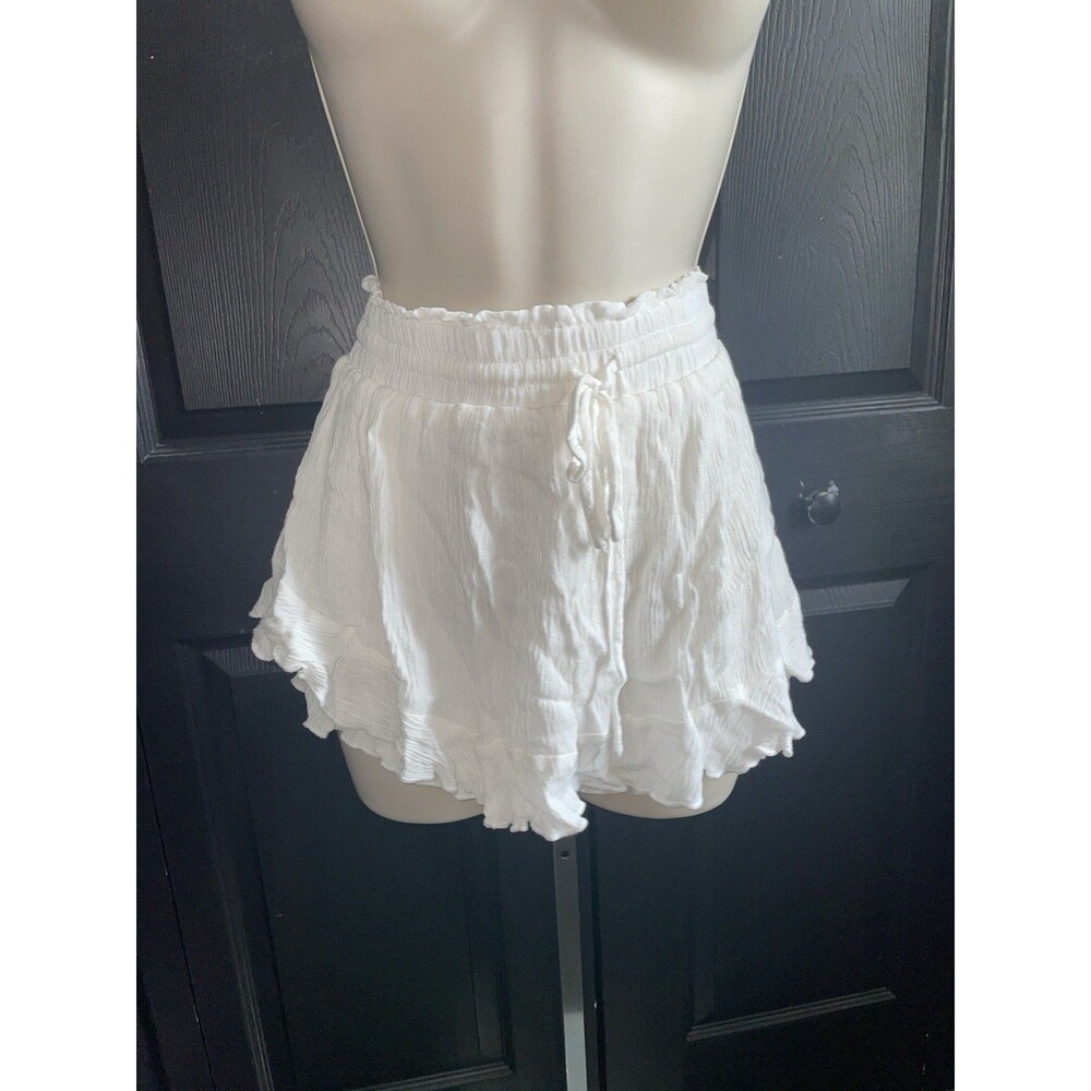 Fanco White Gauze Ruffle Skort Shorts Smocked Waist Drawstring Flowy Sz M Boho